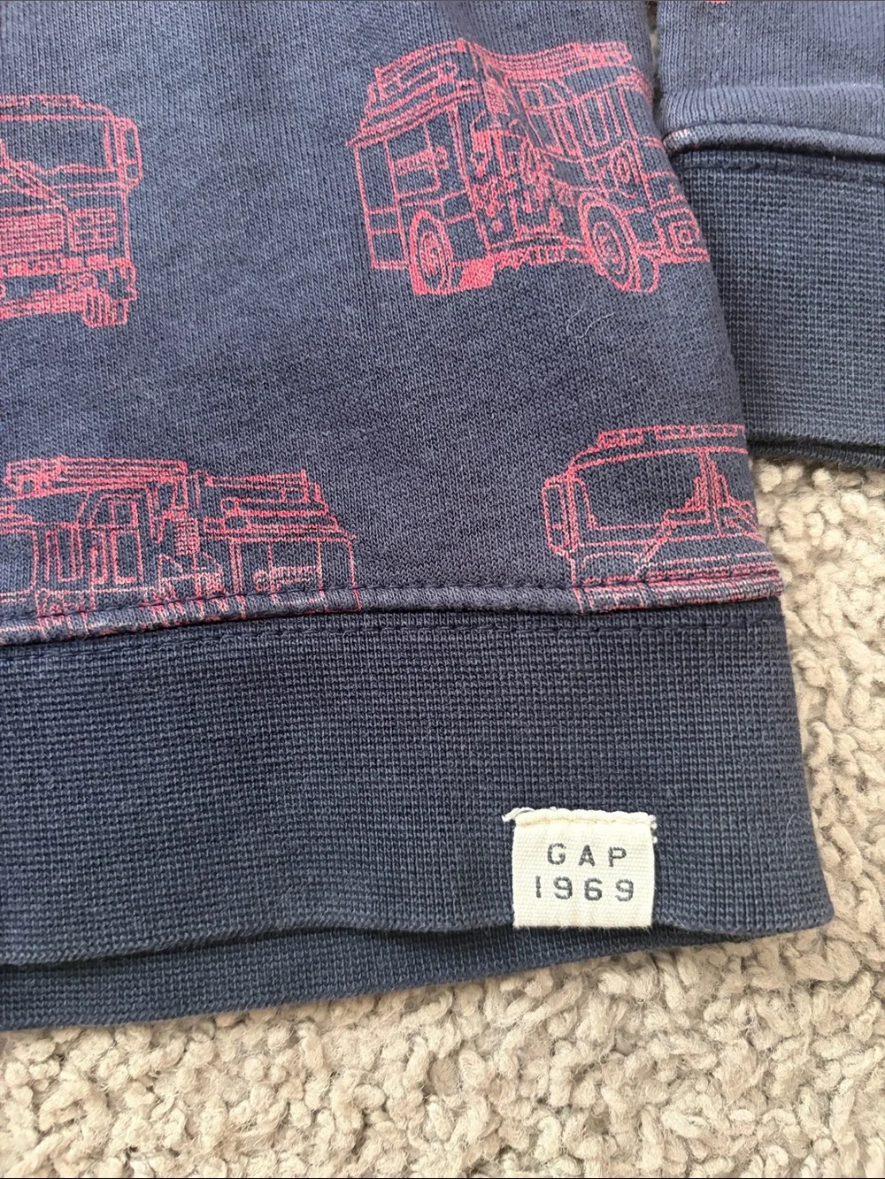 GAP Kids Navy Sweatshirt with Red Firetruck Print and Cream 'CHIEF' Patch